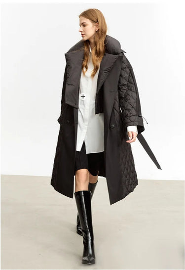 Long Down Coat Double-Breasted Collar Detachable