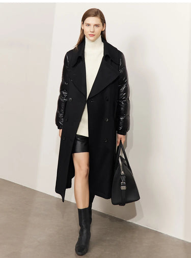 Double-Breasted Down Coat – Spliced Design Outerwear