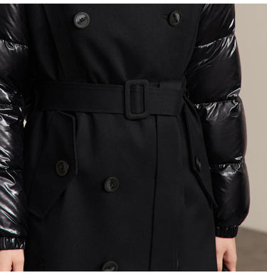 Double-Breasted Down Coat – Spliced Design Outerwear