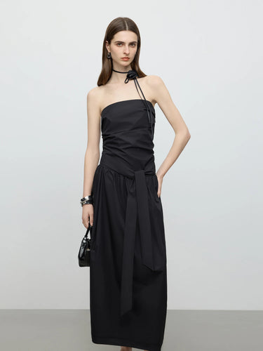 Minimalist Black Elegant Tube Top Strappy Dress