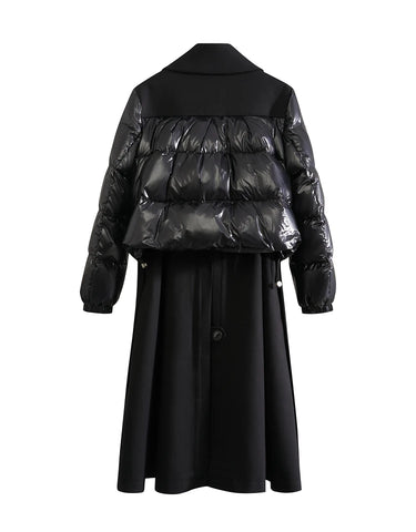 Double-Breasted Down Coat – Spliced Design Outerwear