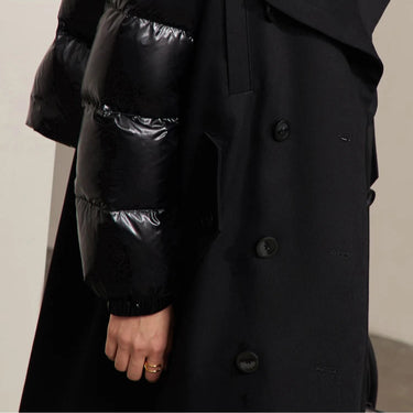 Double-Breasted Down Coat – Spliced Design Outerwear