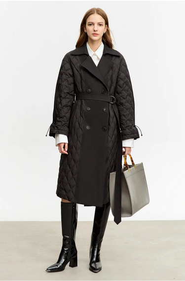 Long Down Coat Double-Breasted Collar Detachable