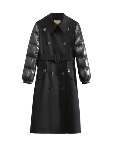 Double-Breasted Down Coat – Spliced Design Outerwear