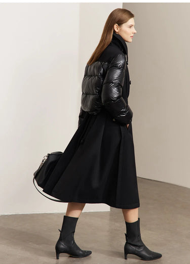 Double-Breasted Down Coat – Spliced Design Outerwear