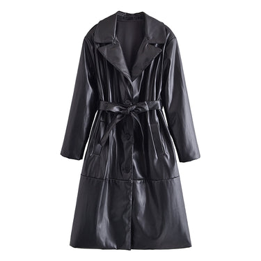 Belted Faux Leather Trench Coat