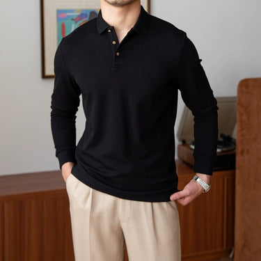 New Solid Color Retro Slim-fit Long-sleeved Polo Shirt