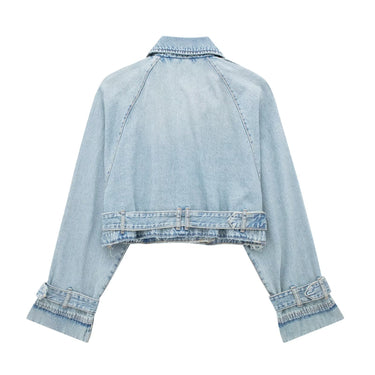 Short Denim Jacket with Matching Belt Embellishment