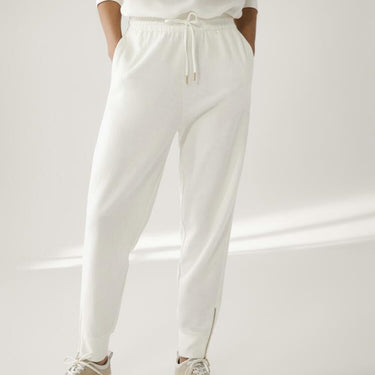 White Zippered Jogging Casual Sweatpants