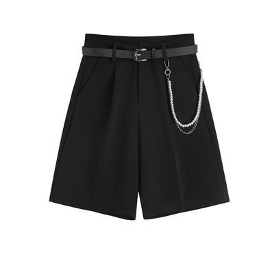 Loose Fit Wide-Leg Suit Shorts with Casual Waist Chain Detail