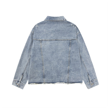 Tide-Washed Raw Edge Lapel Denim Jacket