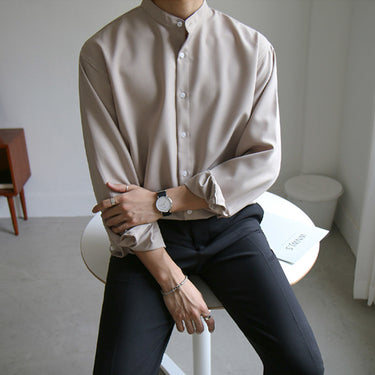 Sleek Stand-up Collar Long-sleeved Shirt