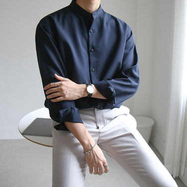 Sleek Stand-up Collar Long-sleeved Shirt