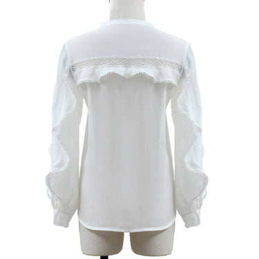 Hollow Out Sheer Blouse with Long Sleeves and Ruffle Trims