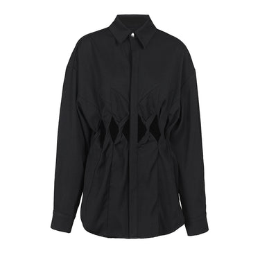 Niche Single-Breasted Long-Sleeved Shirt with Hollow Out Stitching Design