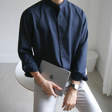 Sleek Stand-up Collar Long-sleeved Shirt