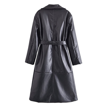 Belted Faux Leather Trench Coat