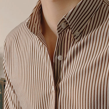 Slim Fitting Coffee Striped Shirt For Men