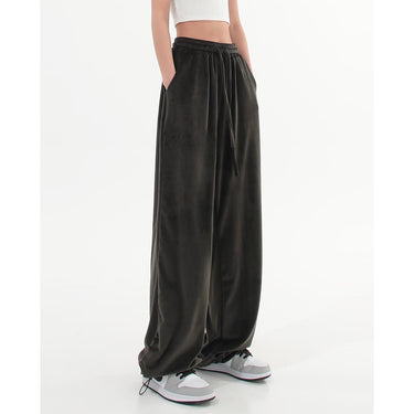 American High Street Gold Velvet Wide Leg Pants Women's High Waist