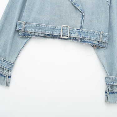 Short Denim Jacket with Matching Belt Embellishment