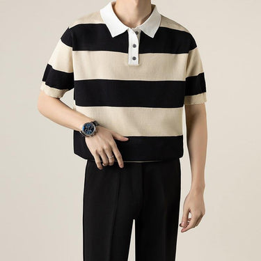 Casual Striped Knit Polo Shirt