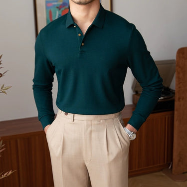 New Solid Color Retro Slim-fit Long-sleeved Polo Shirt