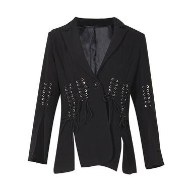 Long-Sleeve Lace Blazer Coat with Slit