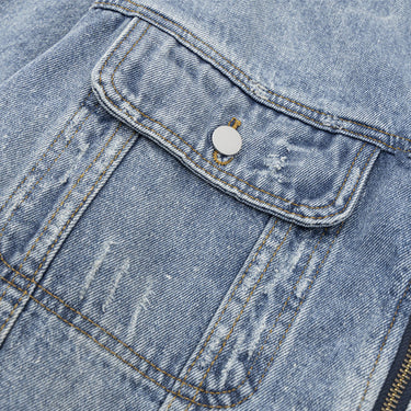 Tide-Washed Raw Edge Lapel Denim Jacket