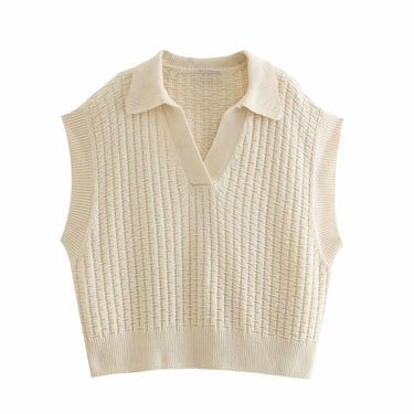 Korean Style Women's Shirt Collar Knitted Vest