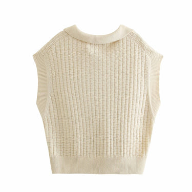 Korean Style Women's Shirt Collar Knitted Vest