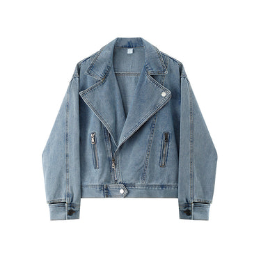 Short Denim Jacket with Oversized Lapel