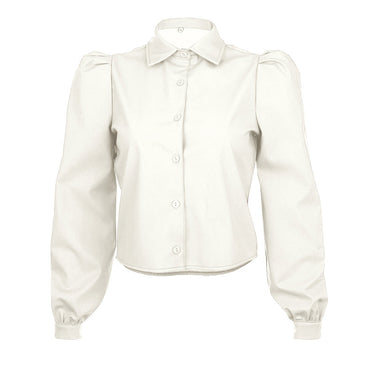 Double-Breasted Lapel Puff Sleeve Shirt