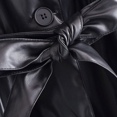 Belted Faux Leather Trench Coat