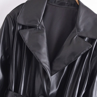 Belted Faux Leather Trench Coat