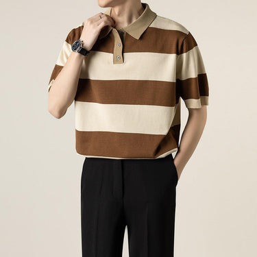 Casual Striped Knit Polo Shirt