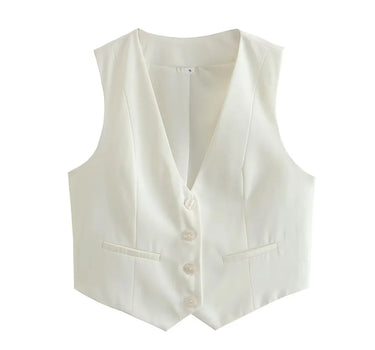 Sleeveless Button-Up Crop Top Waistcoat Jacket
