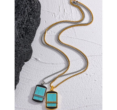 Natural Blue Turquoise Stone Square Necklace