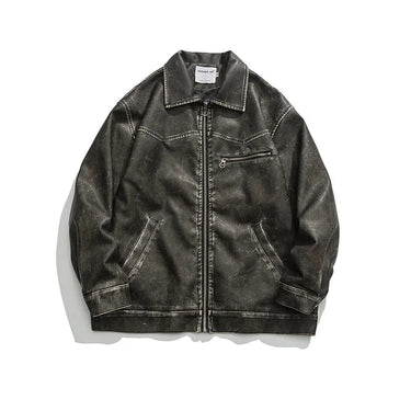 Washed Leather Bomber Jacket