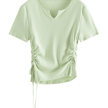 Straight Shoulder Knitted T-Shirt with Drawstring