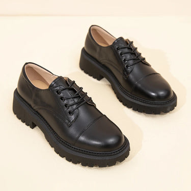 Leather Loafers with Thick Heels and Lace-Up Design