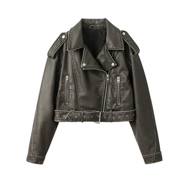 Washed Leather Jacket with Belt