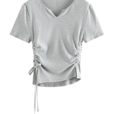 Straight Shoulder Knitted T-Shirt with Drawstring