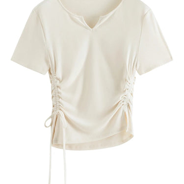 Straight Shoulder Knitted T-Shirt with Drawstring