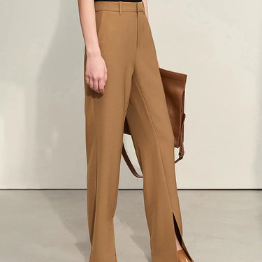 Solid Straight-Leg Wide-Leg Basics Casual Pants with Split Detail