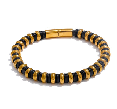 Stainless Steel Leather Metal Beads Bracelet