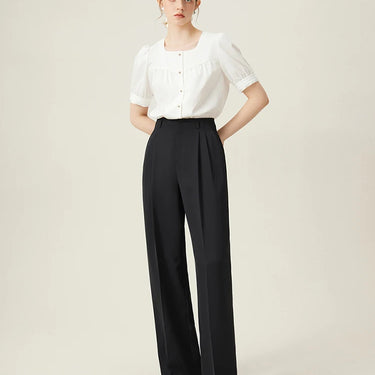 High-Waisted Straight Leg Black Mop Pants - Versatile, Slimming, and Casual