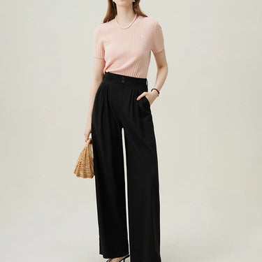 Double Waisted Slim Fit High-Waisted Draped Straight Leg Pants