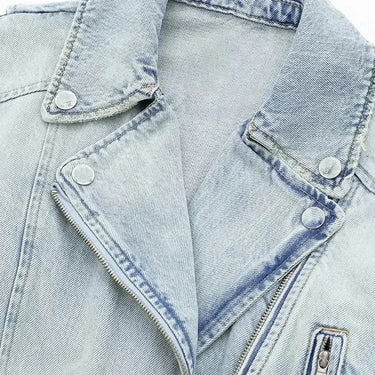 Denim Short Jacket with Lapel and Long Sleeves