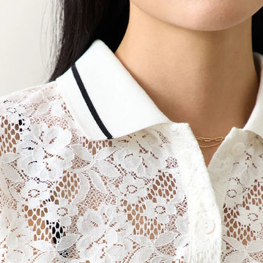 Lace Hollow Out Sheer Polo Shirt