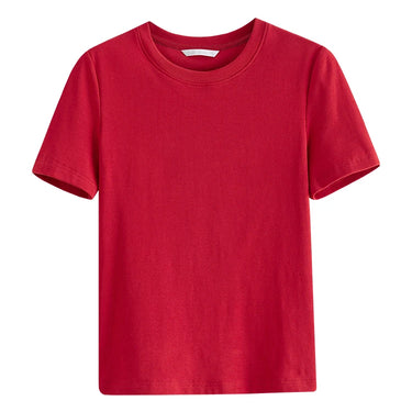 Round Neck Cotton T-Shirt with Square Elastic Neckline